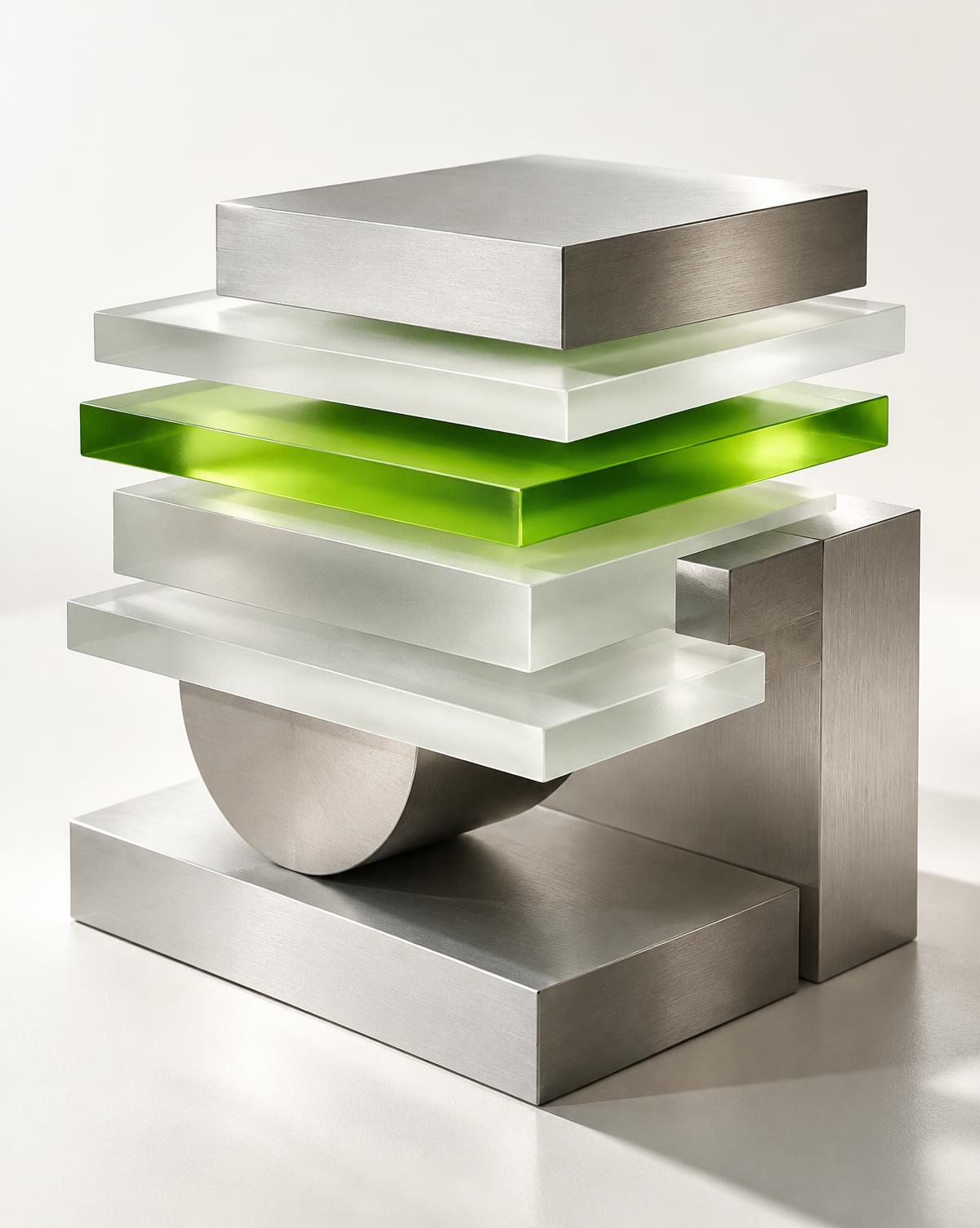 Layered glass and metal forms representing structured security review
